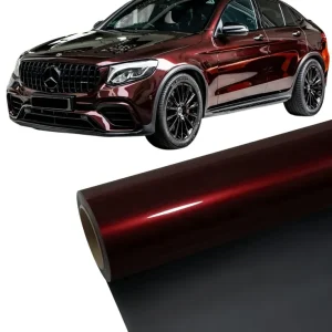 Promocja FOLIA CZERWONA BORDOWA DIAMENT METALLIC 16,5m -152cm PET POŁYSK SAMOCHODOWA