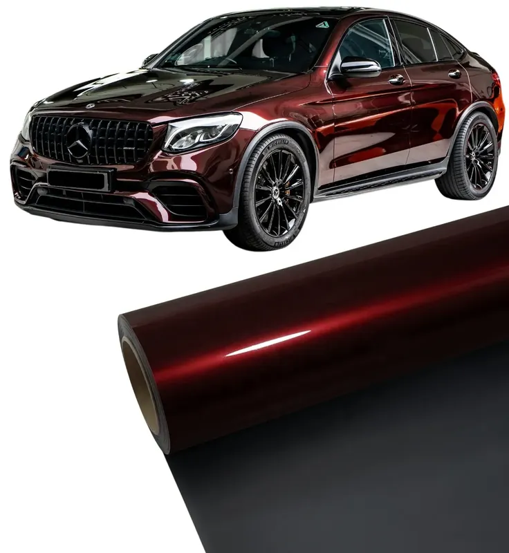 Promocja FOLIA CZERWONA BORDOWA DIAMENT METALLIC 16,5m -152cm PET POŁYSK SAMOCHODOWA