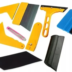 ZESTAW 9 SZT NARZĘDZIA DO OKLEJANIA FOLIĄ RAKLA RAKIEL NOŻYK SKROBAK FILC Wysoka jakość