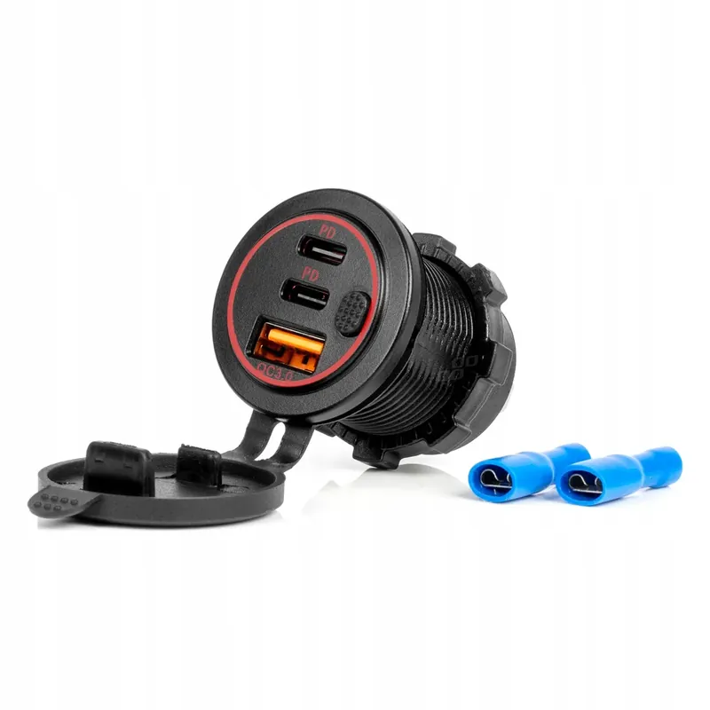 Szybka dostawa Ładowarka samochodowa z gniazdami z włącznikiem USB + 2x USB-C AMIO-04227