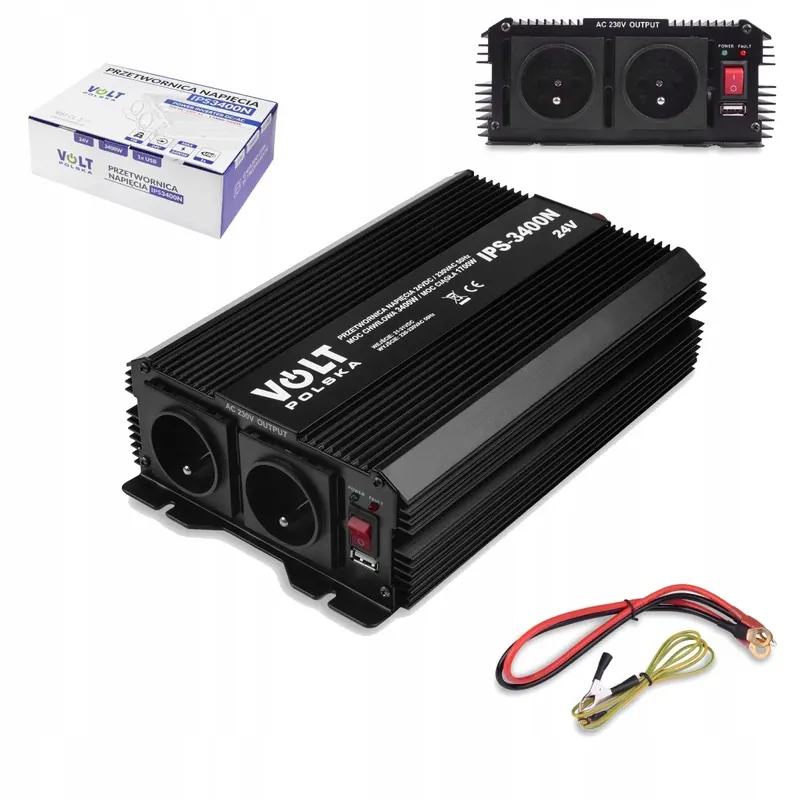 Zamów teraz PRZETWORNICA SAMOCHODOWA TIR 24V 230V 1700W 3400W VOLT POLSKA TIR + USB