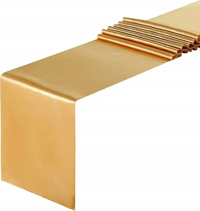 Złoty bieżnik na stół satyna materiał dekoracyjny Chrzest Komunia rolka 9m Premium