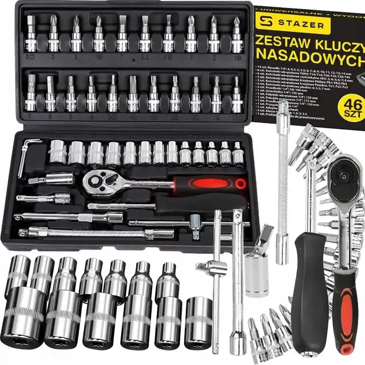 ZESTAW KLUCZY NASADOWYCH BITÓW GRZECHOTKA ADAPTERY KLUCZE NASADOWE 46szt Bezpieczna płatność