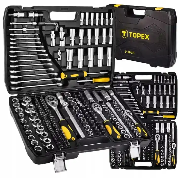 Zestaw Kluczy Nasadowych Duży 219 el. 1/2" 3/8" 1/4" Stal CrV Walizka TOPEX Darmowa dostawa