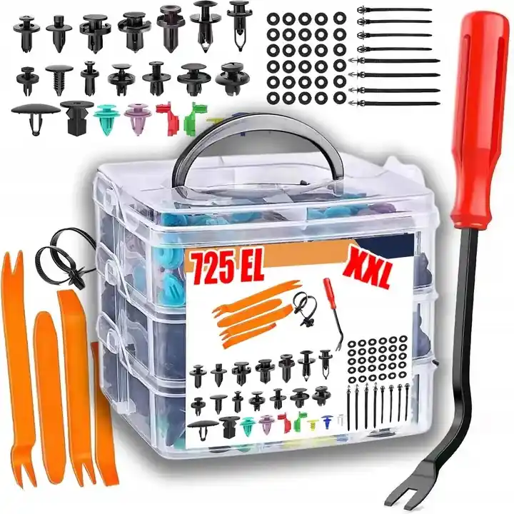 Zestaw XXL klipsów i spinek kołków do tapicerki samochodowej + ściągacz 725 Autentyczny