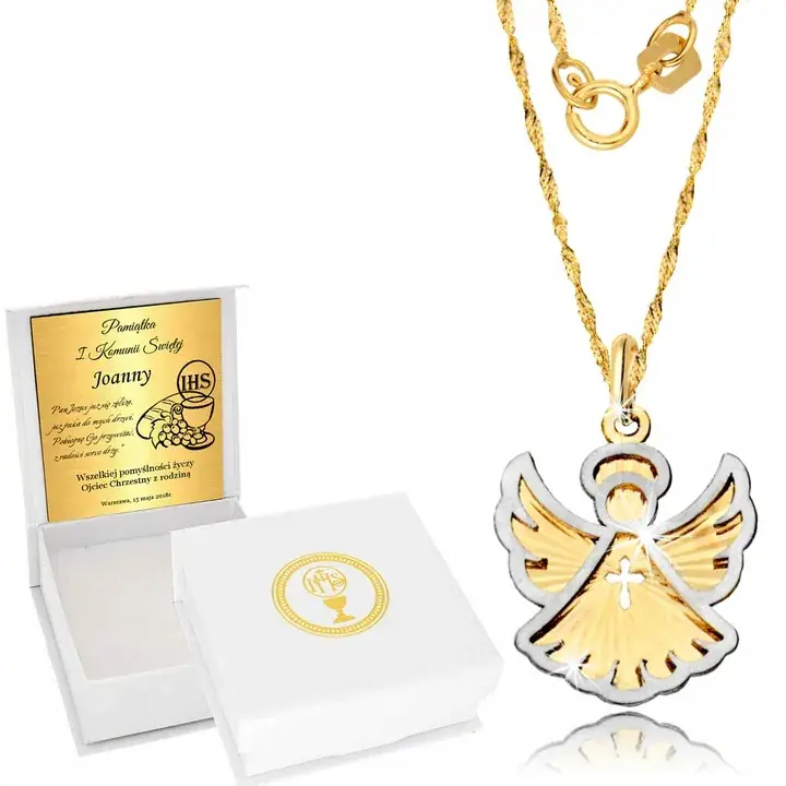 ZŁOTY MEDALIK ŁAŃCUSZEK 585 CHRZEST KOMUNIA GRAWER Tani