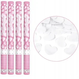 Zamów teraz 4x KONFETTI PNEUMATYCZNE - TUBA STRZELAJĄCA BIAŁE SERCA 60 cm - ŚLUB WESELE