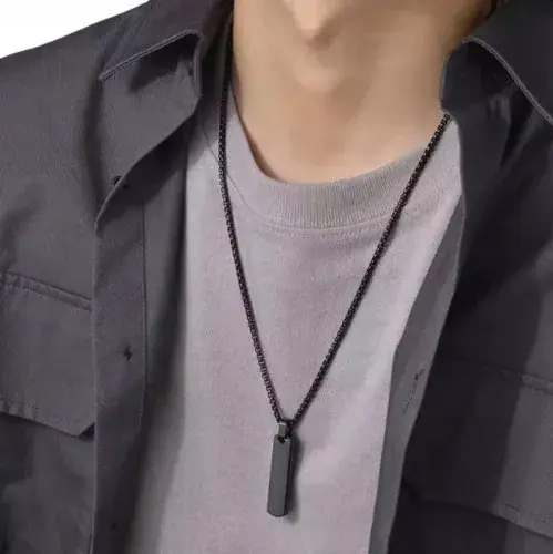 Tylko dziś Czarny Naszyjnik dla Mężczyzn Vintage Płaski Prostokąt Łańcuszek STAL Punk