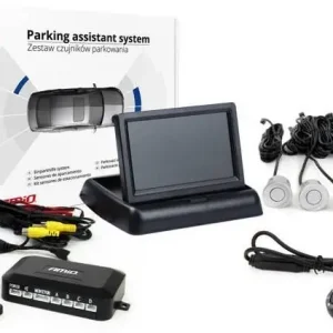 AMiO Zestaw czujników parkowania tft02 4,3" z kamerą hd-305-led 4 sensory srebrne Oferta limitowana