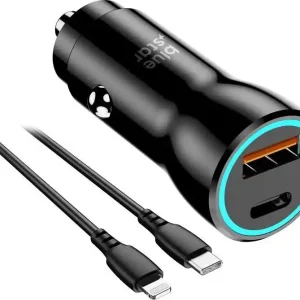 Ładowarka Blue Star BLUE STAR ładowarka samochodowa 3A 25W Typ C + USB A + kabel Typ C do Lightning PD QC3.0 AFC PPS czarna Tani