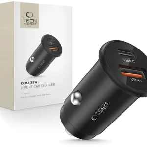 Autentyczny TECH-PROTECT CC02 2-PORT CAR CHARGER PD35W/QC3.0 BLACK