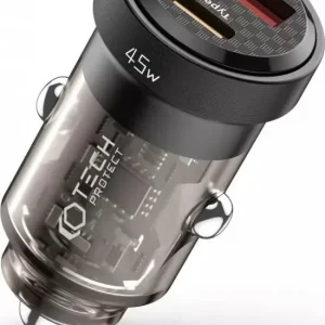 Tani Ładowarka 4kom.pl Ładowarka samochodowa CC45W USB USB-C Type C 2-Port Car Charger PowerDelivery PD 45W QuickCharge QC 3.0 Black