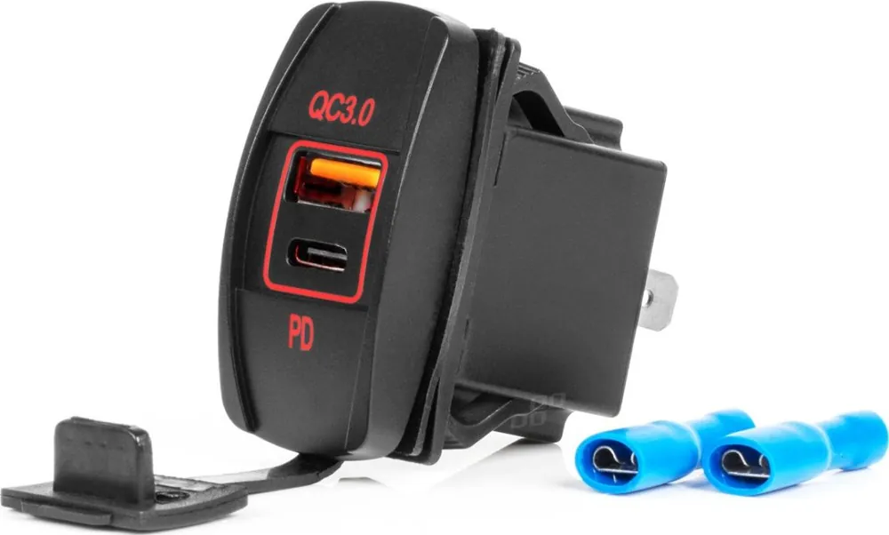 Zwrot pieniędzy Ładowarka AMiO Ładowarka samochodowa z gniazdami usb wodoodporna w kształcie łódki usb + usb-c qc3.0 12v 24v amio-04229