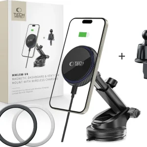TECH-PROTECT MM15W-V4 MAGNETIC MAGSAFE DASHBOARD & VENT CAR MOUNT WIRELESS CHARGER 15W BLACK Oryginalny