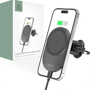 Tech-Protect Magnetyczny Uchwyt Samochodowy MagSafe z Ładowaniem Bezprzewodowym 15W do Kratki Nawiewu Tech-Protect MM15W-V1 czarny Wysoka jakość