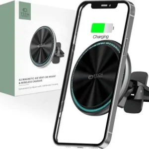 Tylko dziś Tech-Protect TECH-PROTECT A2 MAGNETIC MAGSAFE VENT CAR MOUNT WIRELESS CHARGER 15W BLACK