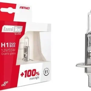 Szybka dostawa AMiO Zestaw żarówek halogenowych H1 12V 55W LumiTec SILVER +100% DUO BOX