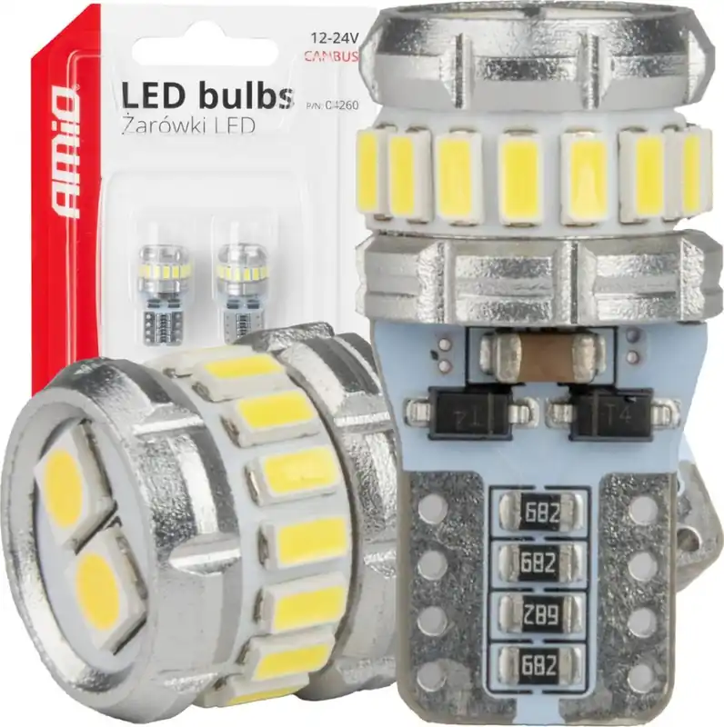 Żarówki led canbus t10 w5w 16smd 2smd 3014 3030 white 12v 24v amio-04260 Darmowa dostawa