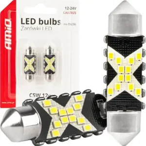 Żarówki LED CANBUS Festoon C5W 12SMD 2016 36mm White 12V 24V AMIO-04236 Popularny