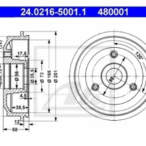 ATE Bęben hamulcowy 24.0216-5001.1 Nowość