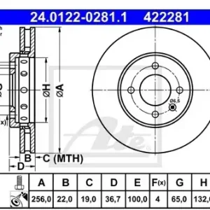ATE 24.0122-0281.1 TARCZA HAMULC. VW UP 11- PRZÓD SEAT MII SKODA CITIGO 1S061530 Rabat