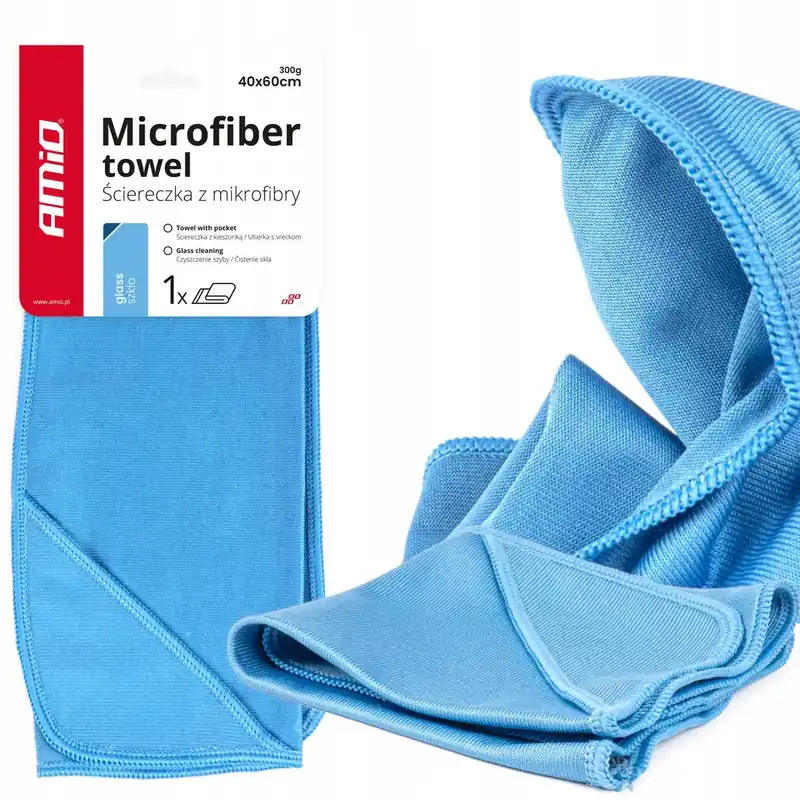 Nowość AMiO ŚCIERECZKA MIKROFIBRA BEZSMUGOWA CZYSZCZENIA MYCIA SZYB LUSTER SZKŁA
