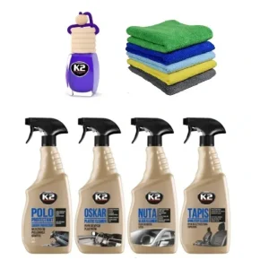 Popularny K2 ZESTAW KOSMETYKÓW DO PIELĘGNACJI WNĘTRZA AUTA POLO NUTA OSKAR TAPIS + 2