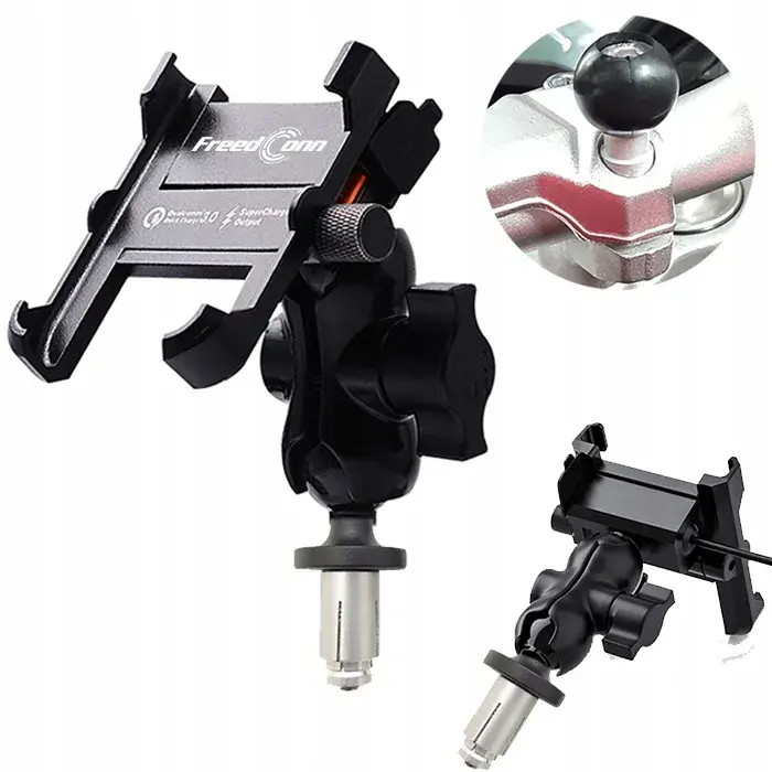 UCHWYT MOTOCYKLOWY NA TELEFON ŁADOWARKA USB QC 3.0 NA RAMĘ FREEDCONN Darmowa dostawa